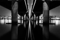 eau, noir, blanc, monochrome, pont