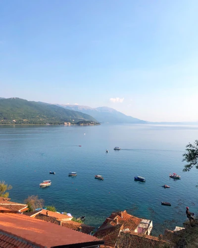 Tranquil Waters: Boats Dotting the Serene Coastline