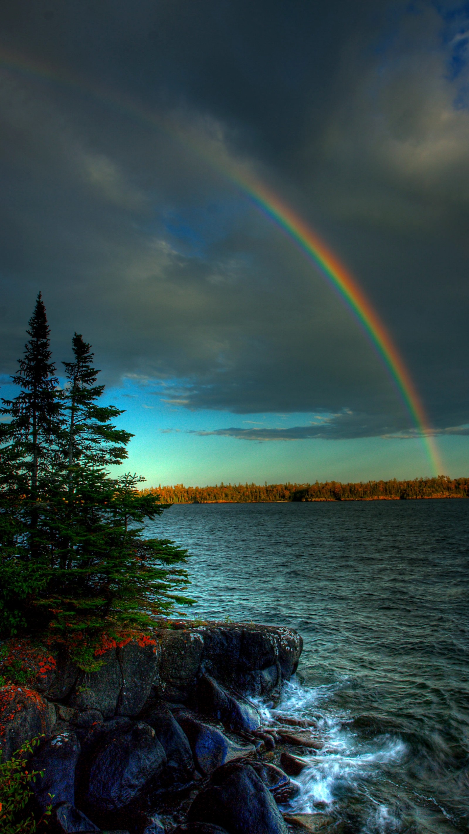 blue, clouds, rainbow, river, sky wallpaper