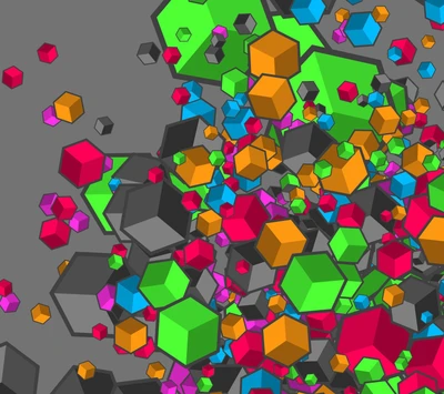 Vibrant Abstract Composition of Neon Cubes and Hexagons