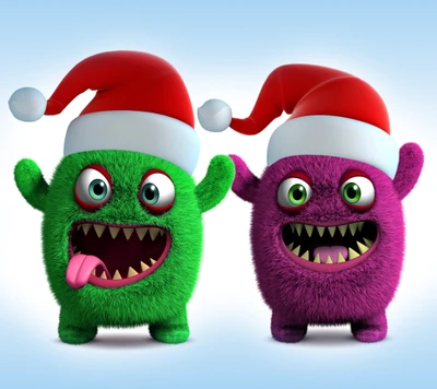 Joyeux Noël Monstre : Créatures Festives Mignonnes et Drôles avec des Chapeaux de Santa