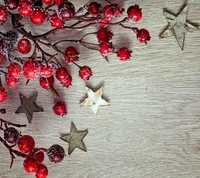 Festive Red Berries and Wooden Stars for Christmas Decoration