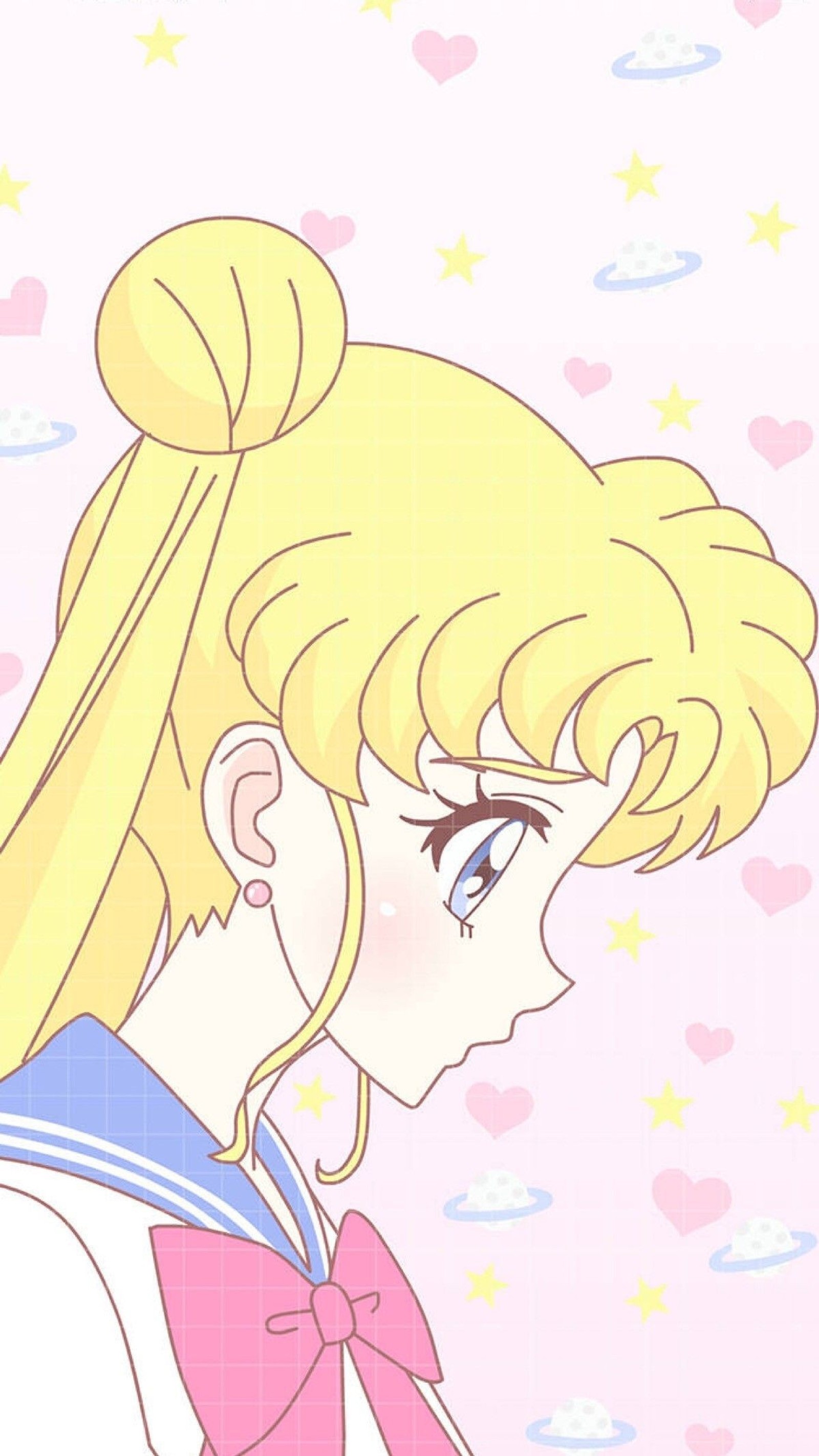 Sailor girl with ponytail and stars in background (sailor moon, usagi tsukino)