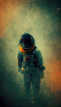 Astronaute dans une atmosphère brumeuse