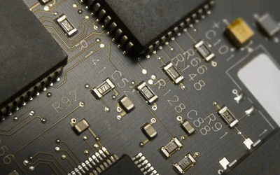 Gros plan d'un circuit imprimé électronique avec des circuits intégrés et des microcomposants