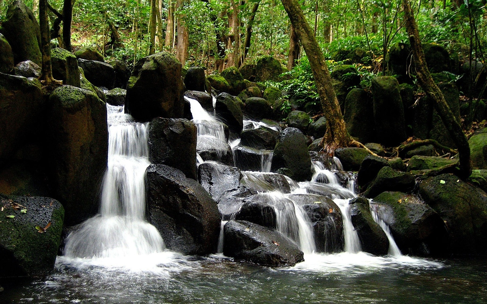 There is a waterfall that is flowing down a rocky hill (water resources, body of water, nature, nature reserve, water)