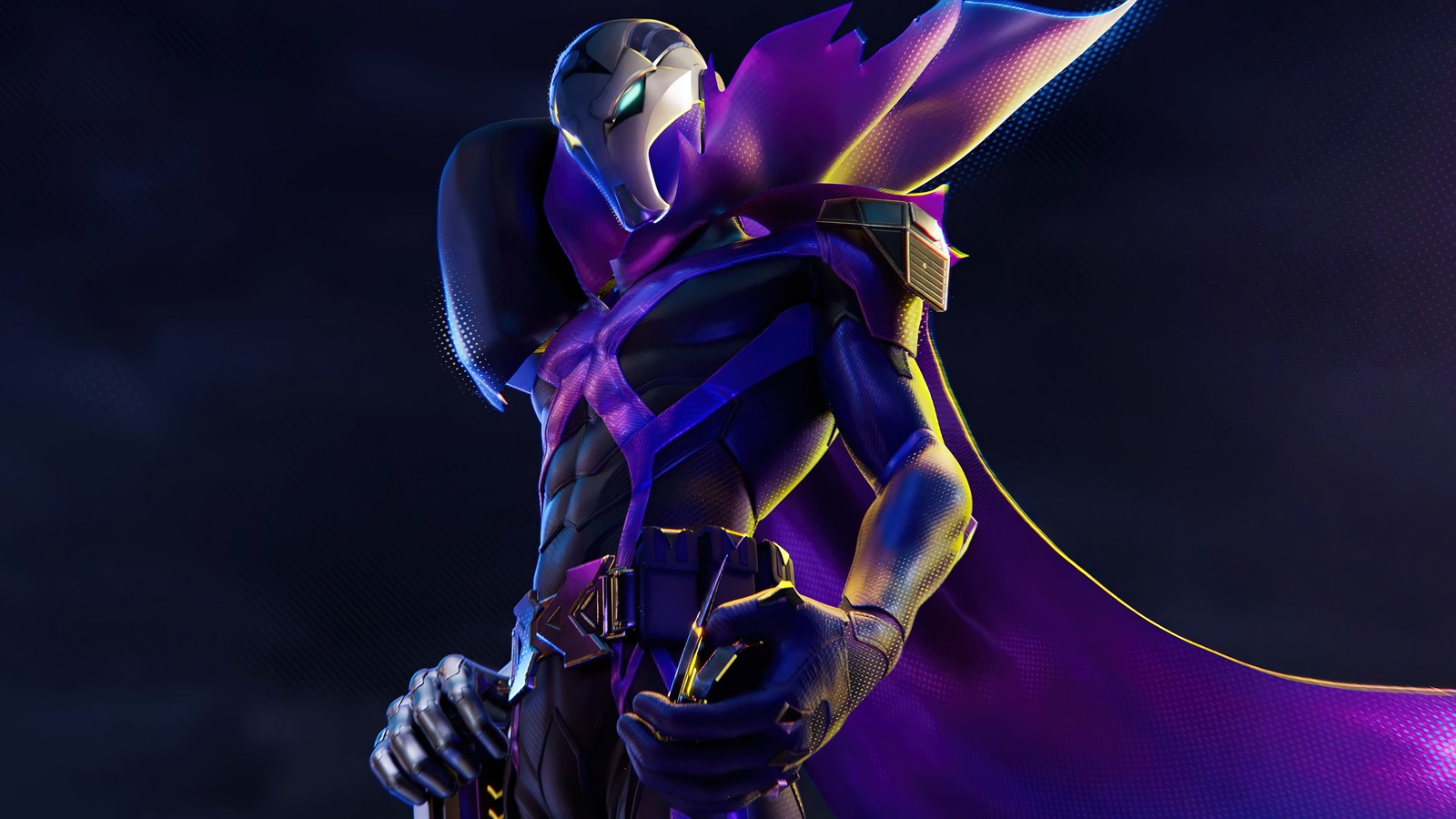 Un primer plano de una persona con una capa morada y un traje negro (supervillano, jhin, lol wild rift, videojuego, lol)