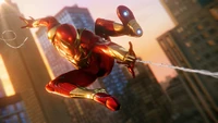 Spider-Man dans le costume d'Iron Man : Une pose d'action dynamique