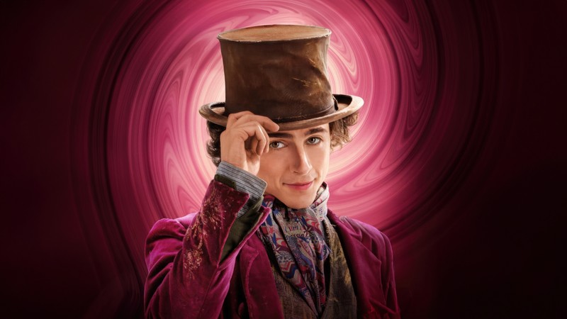 Крупный план человека в цилиндре и шарфе (тимоти шаламе, timothée chalamet, willy wonka, фильмы 2023, 5k)