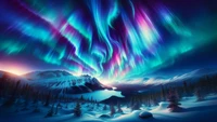 Majestic Northern Lights Dancing Over Snowy Mountains