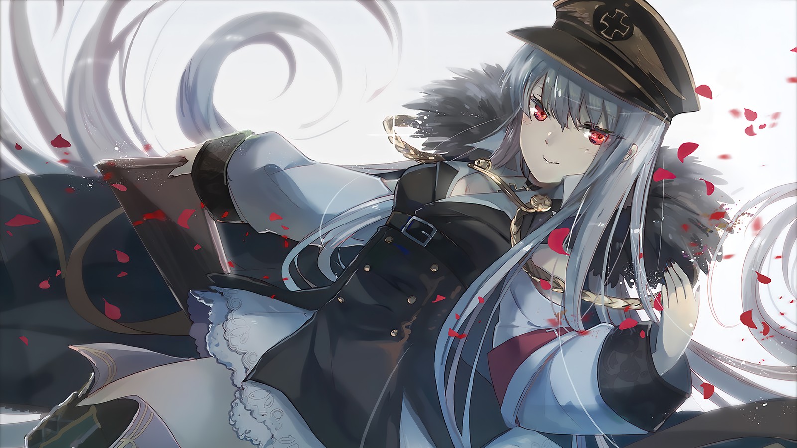 Fille anime avec de longs cheveux et un chapeau tenant une épée (anime, girls frontline, jeu vidéo, kar98k)