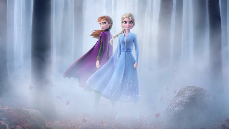 Принцессы из замороженного в туманном лесу с водопадом (холодное сердце 2, frozen 2, фильм, эльза, elsa)