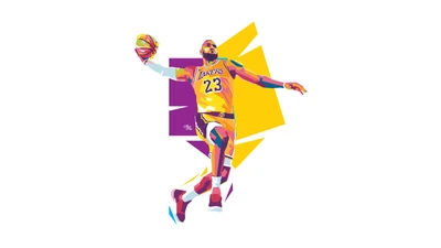 Illustration vibrante de LeBron James en maillot des Lakers