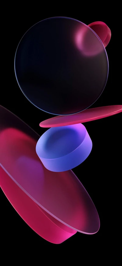 Abstract Shapes in Magenta and Purple on Black Background