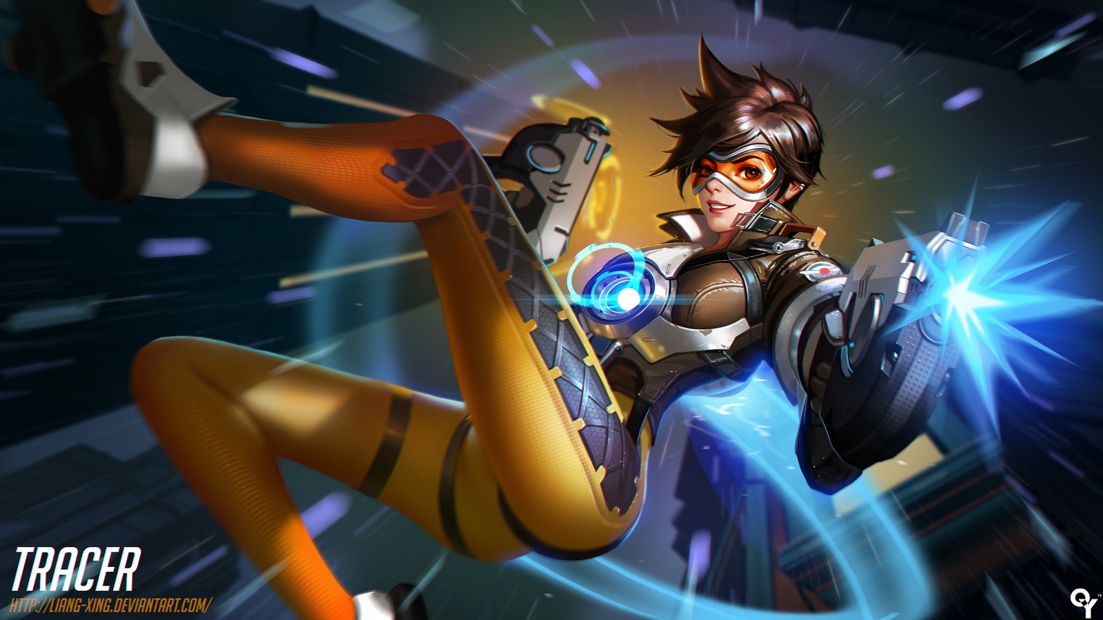 Fond d'écran tracer d'overwatch par la - fille à un œil - (tracer, overwatch, jeu vidéo)