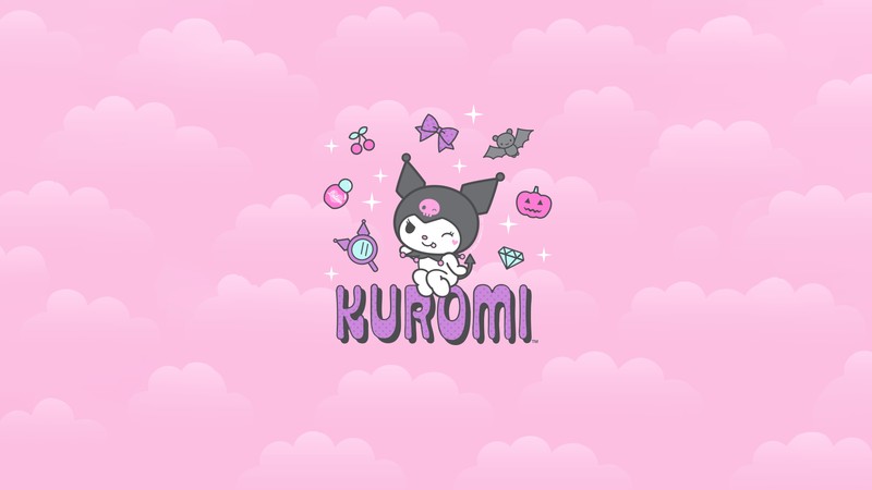 Крупный план мультяшного кота с розовым фоном (куроми, kuromi, мультфильм, хелло китти, hello kitty)