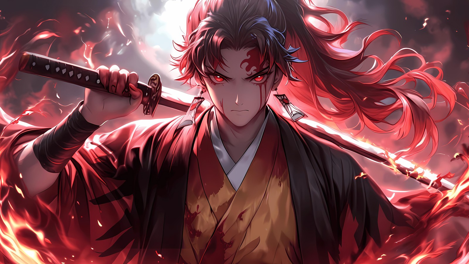 Baixar papel de parede yoriichi tsugikuni, katana, assassino de demônios kimetsu no yaiba, demon slayer kimetsu no yaiba, 5k