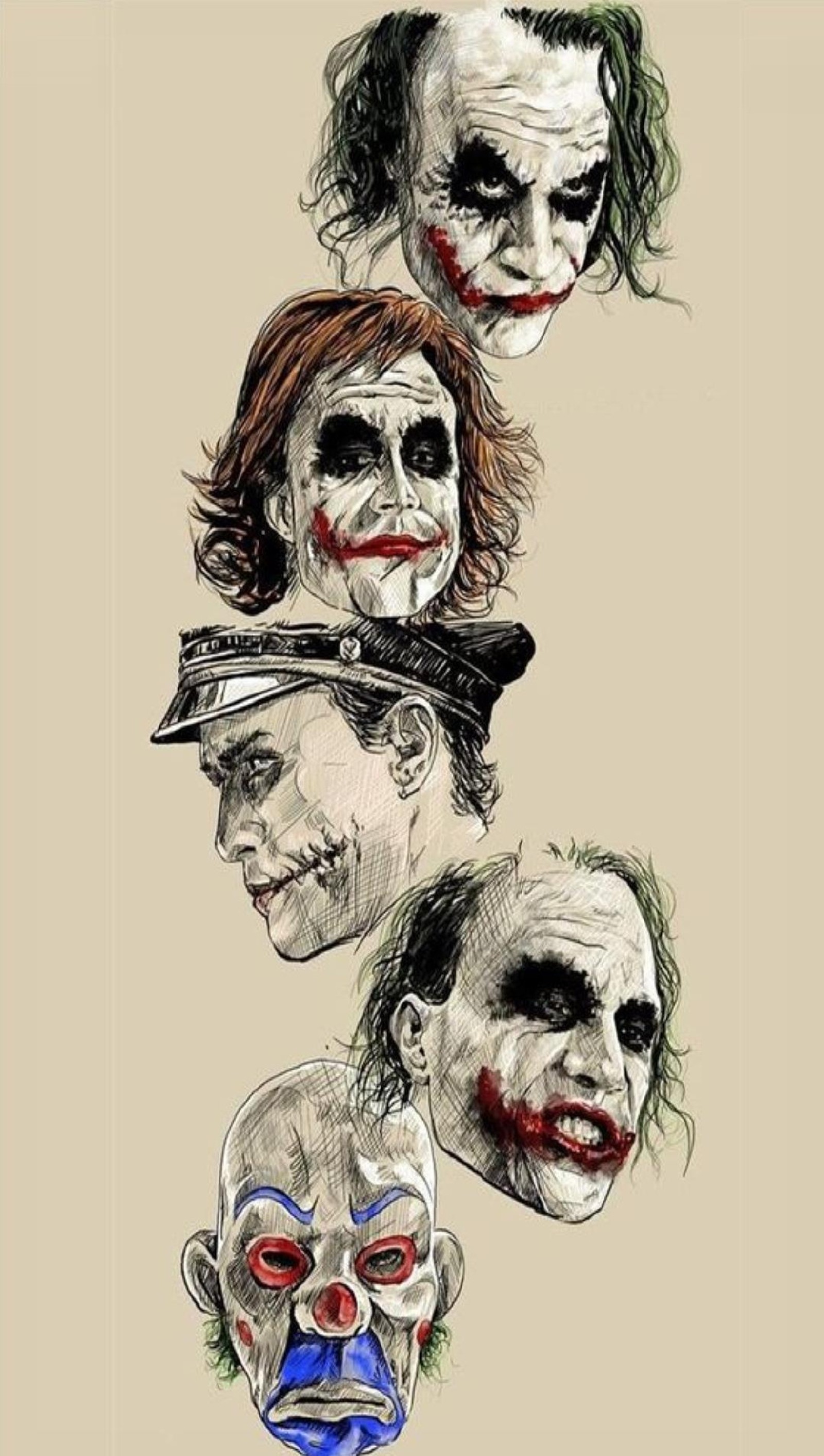 Un dessin d'un groupe de jokers avec des visages différents (fgh)