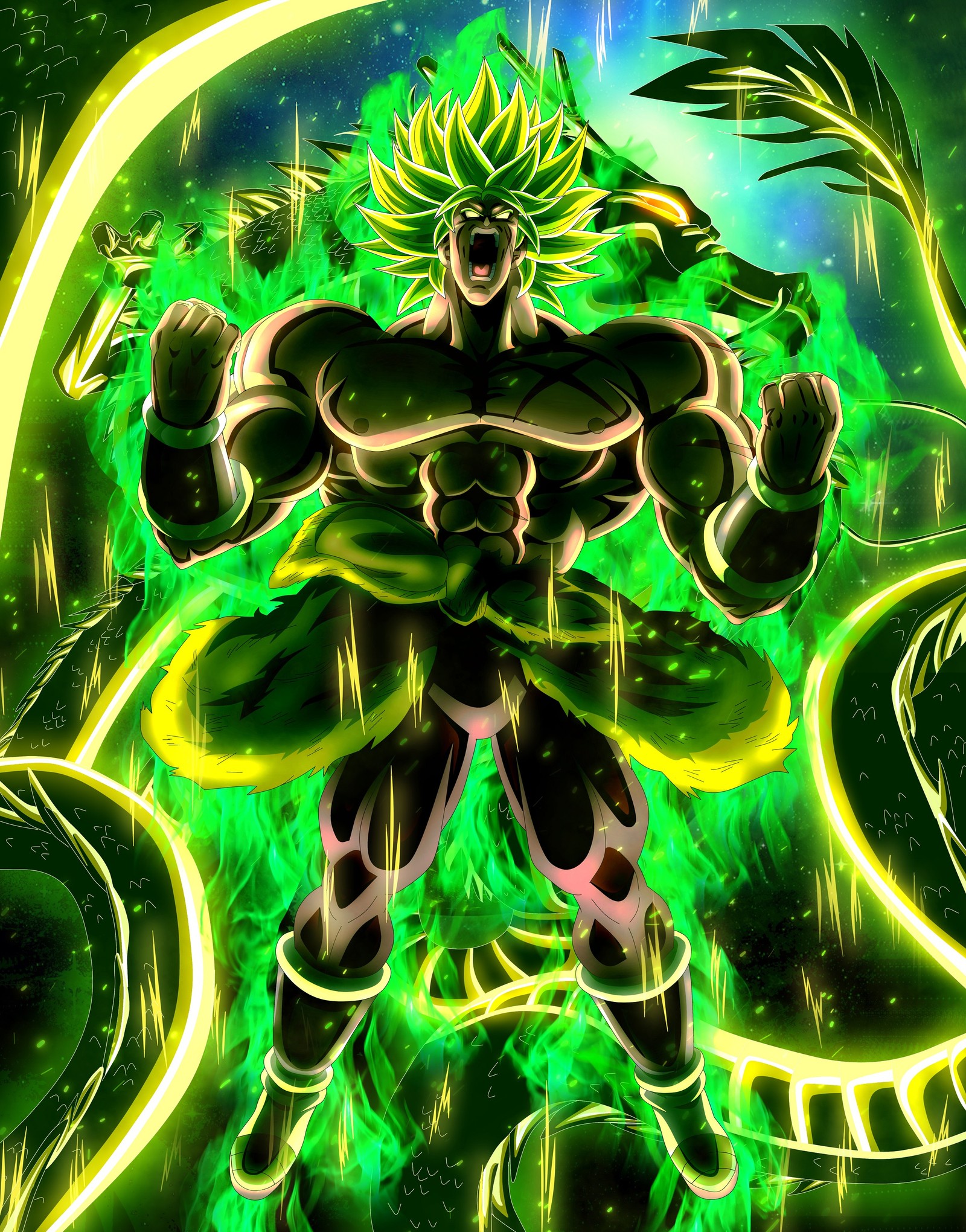 A close up of a dragon with a green background (dragon ball super, broly, movie, hd, goku)