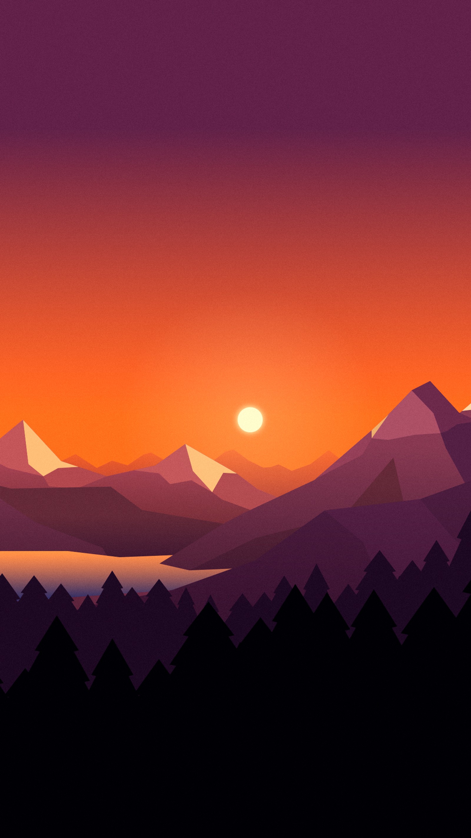 Montagnes avec un coucher de soleil en arrière-plan (paysage, montagnes, polygone, coucher de soleil)