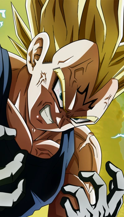 Vegeta transformándose con poder intenso en Dragon Ball Z