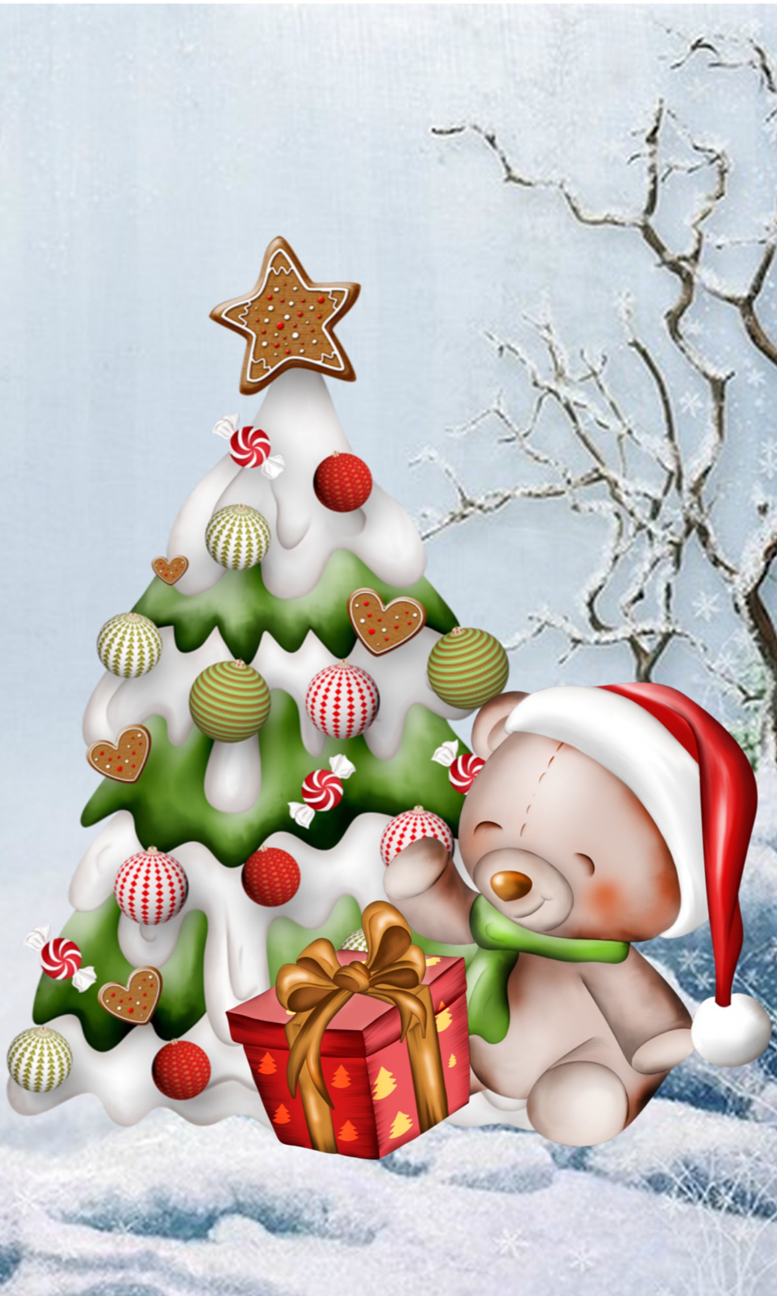 bear, cartoon, merry christmas, snow, winter wallpaper