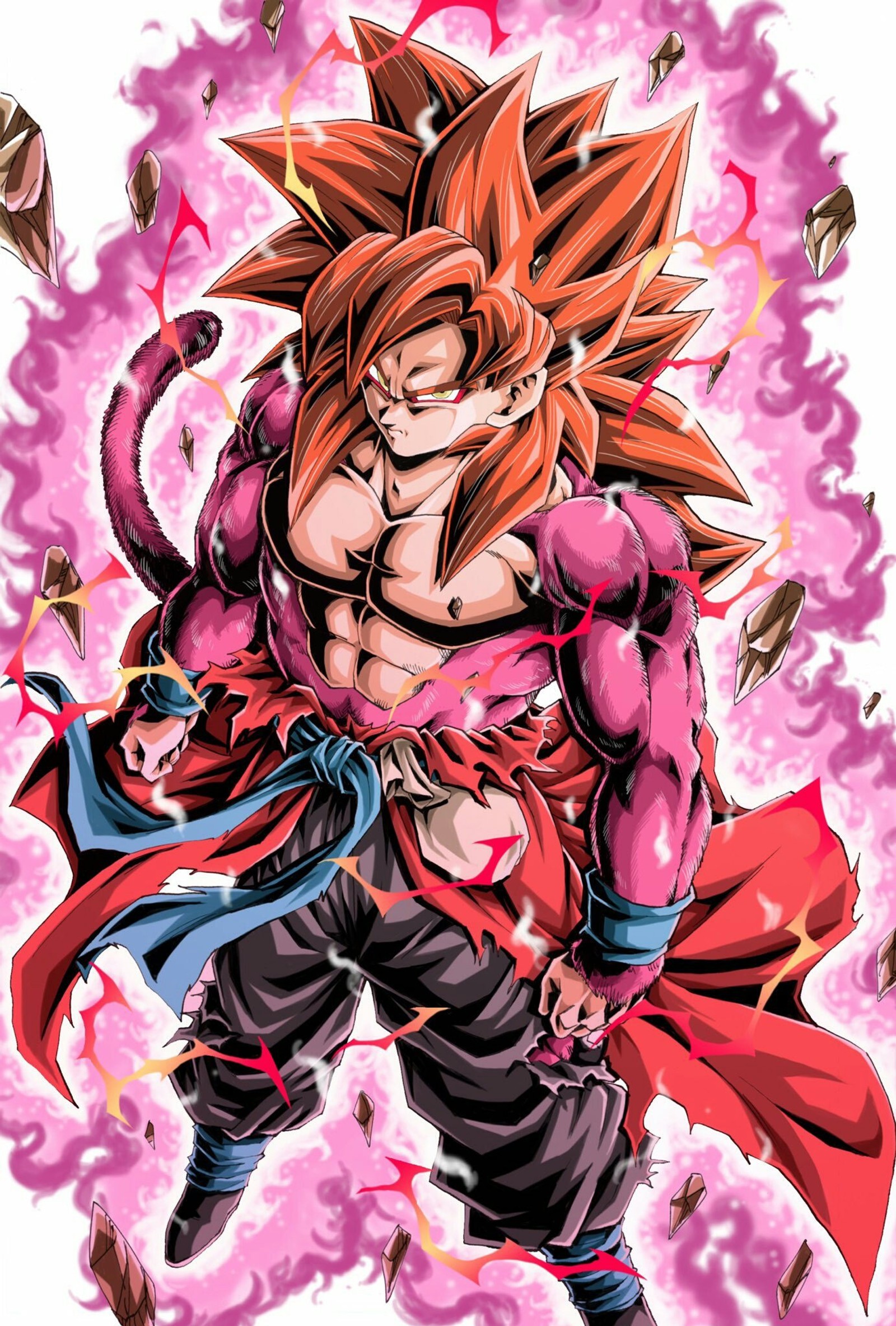 A drawing of a young goku with a red cape and a red cape (dragon ball, dragon ball super, dragon ball z, goku, goku ssj4)