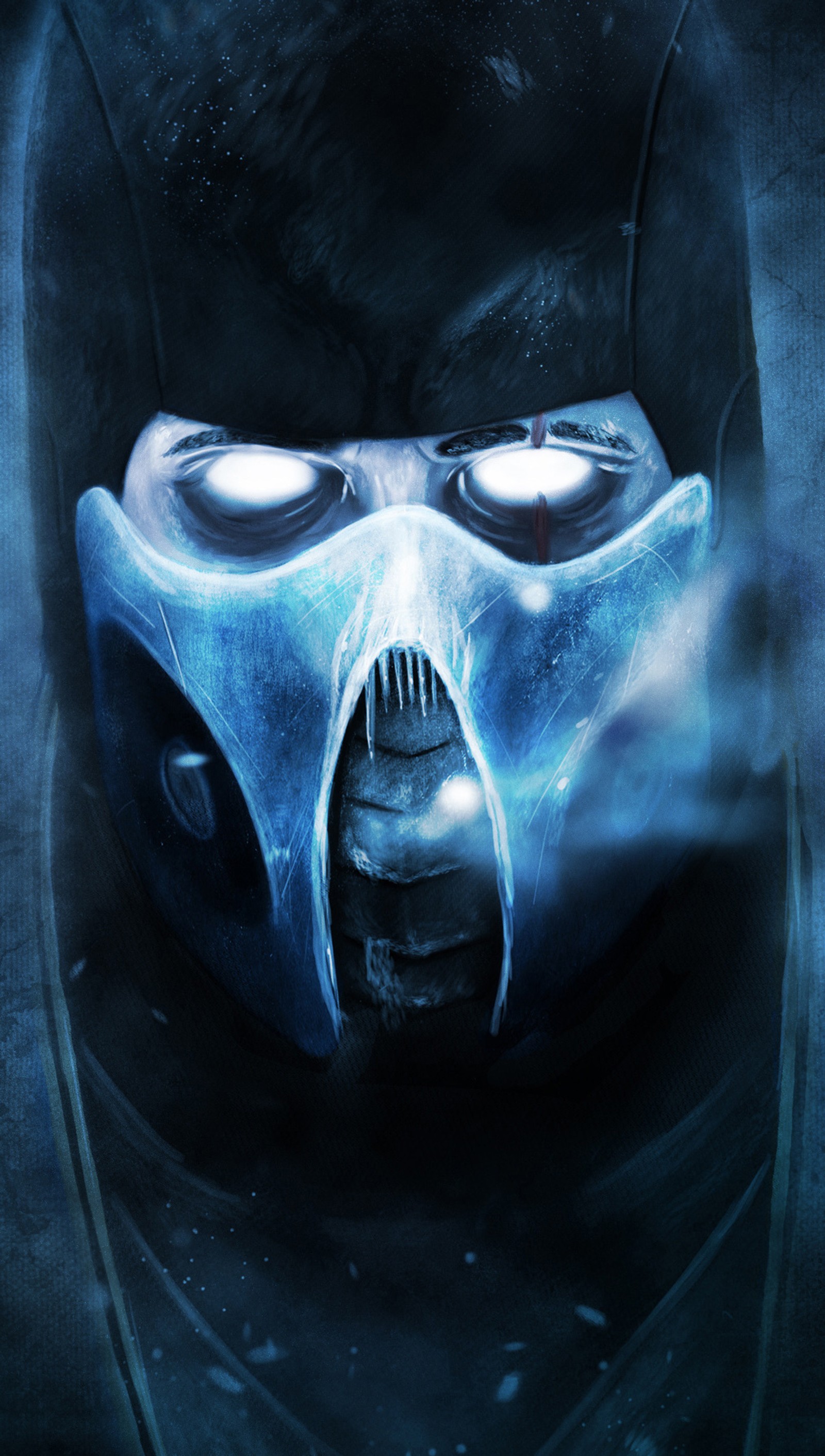 Un primer plano de una persona usando una máscara con capucha (mortal kombat, sub zero)