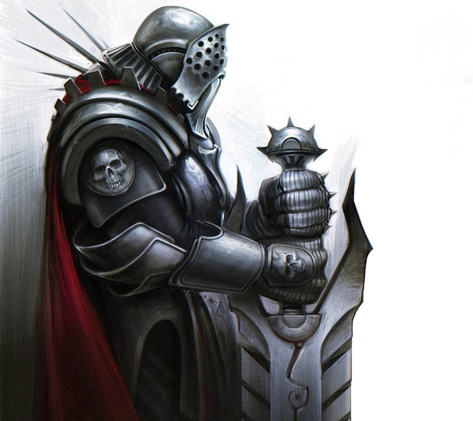 Arafed knight with a sword and a skull in his hand (abstract, ilustration, king, warrior)