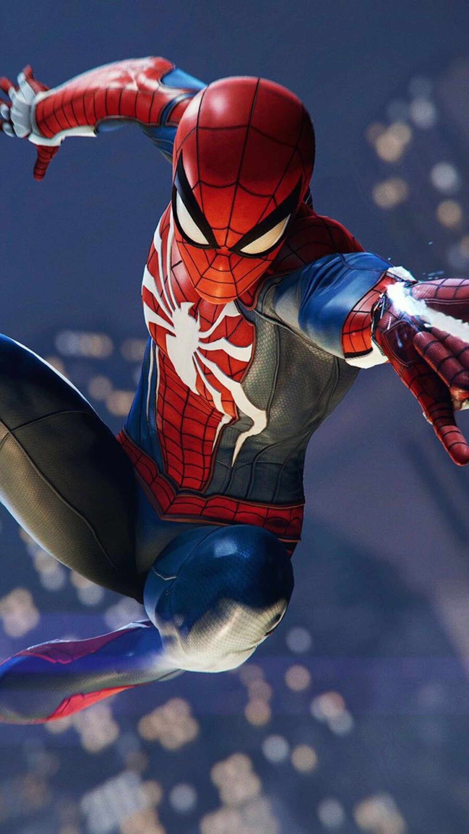 Spider-man en costume vole dans les airs (ps4, sony, marvel, spiderman, araignée)