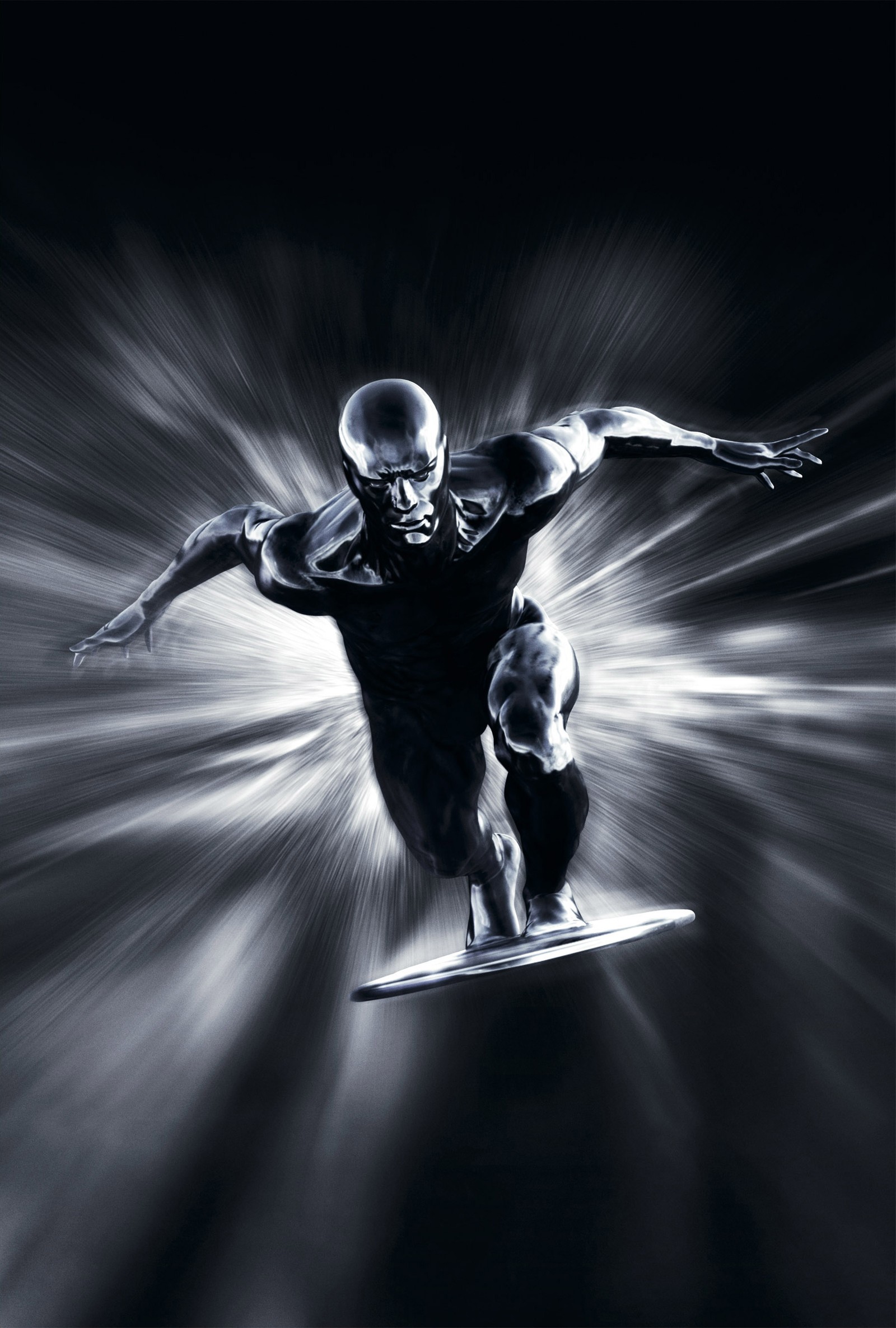 Arafed image of a man riding a snowboard in the air (fantastic four, hd, marvel, silver surfer)