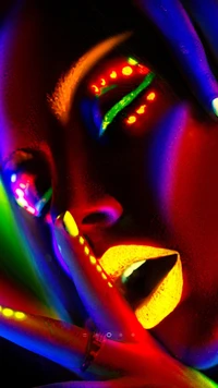 Vibrant Neon Portrait with Vivid Colors and Expressive Features