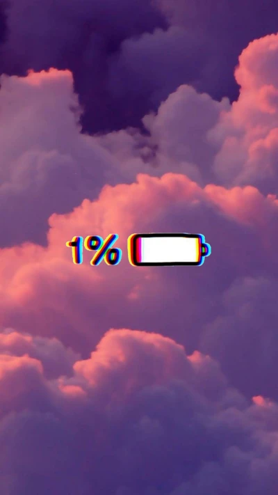 Glitchy Aesthetic: Low Battery Among Pretty Pink and Purple Clouds