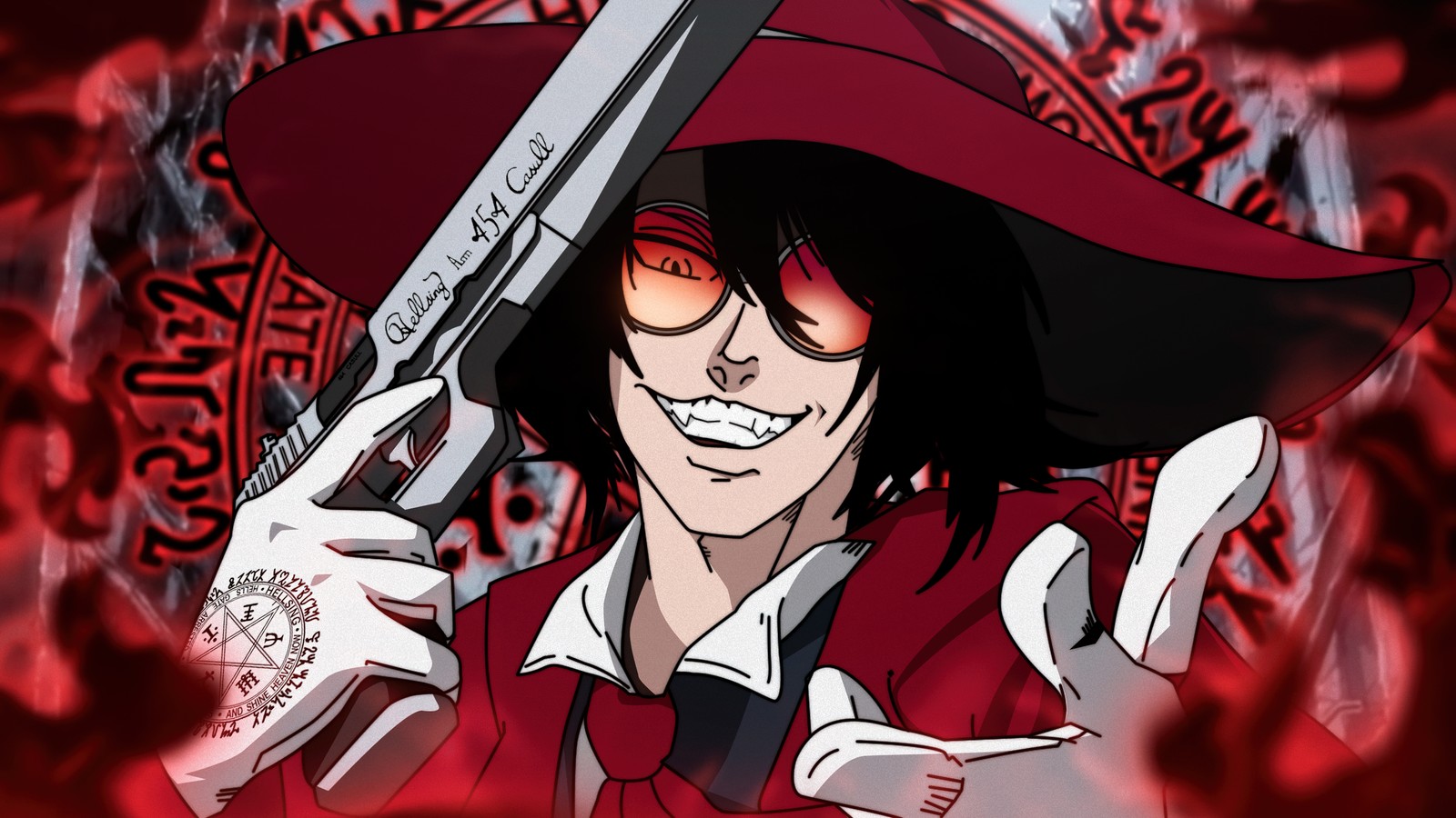 A man with a hat and a gun in his hand (alucard, fan art, hellsing, 5k, badass)