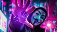 anonymous, mask, dice, digital art wallpaper