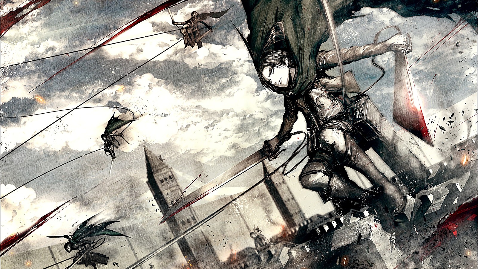 A close up of a person on a horse with a sword (levi ackerman, attack on titan, shingeki no kyojin, anime)