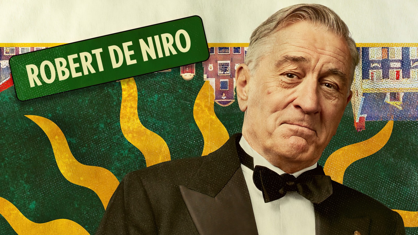 There is a man in a tuxedo and a sign that says robert de niro (robert de niro, amsterdam 2022, movie)