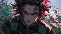 Intensiver Nahaufnahme von Tanjiro Kamado aus Demon Slayer: Kimetsu no Yaiba