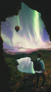 Exploring Nature's Wonders: Hot Air Balloon Amidst Northern Lights