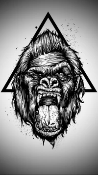 Bold Graphic of a Roaring Gorilla Head with Triangular Design