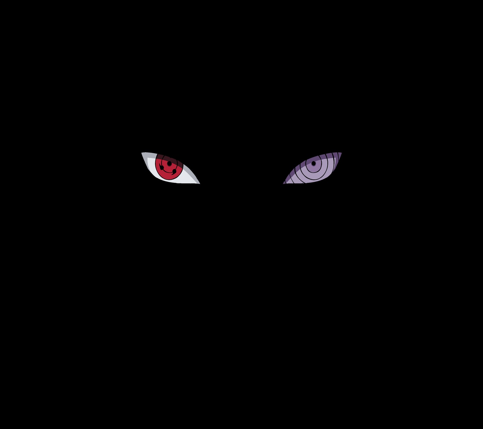 A close up of a black background with a red and white cat's eyes (eyes, naruto, rinnegan, sharingan, shippuuden)