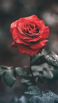 Vibrant Red Rose with Dew-Kissed Petals