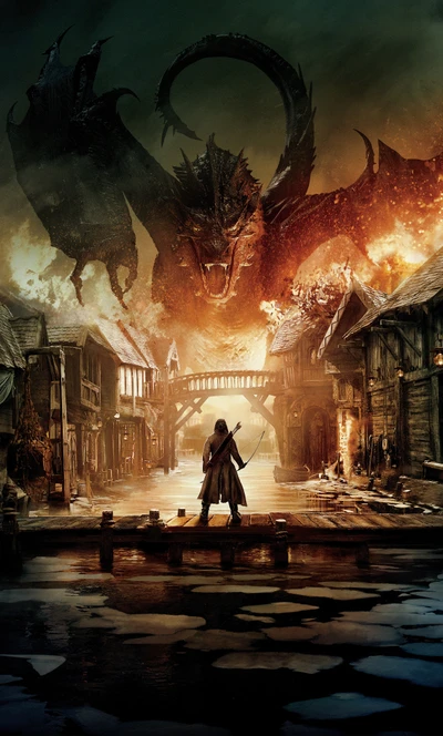 Epic Confrontation: A Hero Faces a Fiery Dragon in a Fantasy World