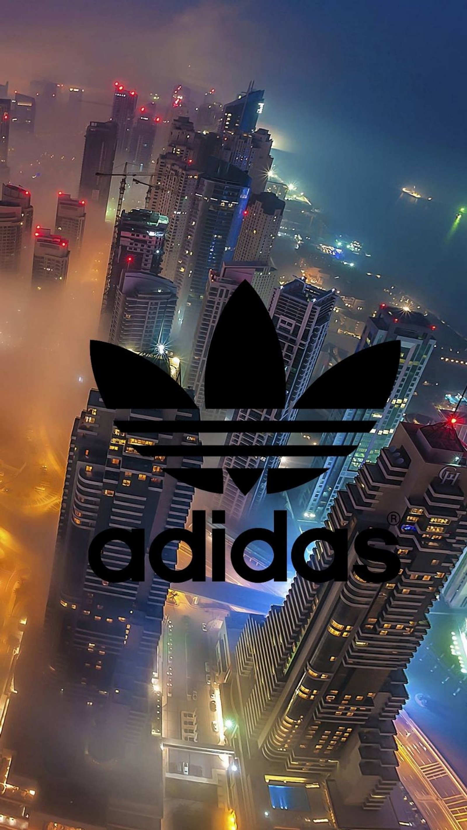 Logo da adidas no horizonte da cidade à noite (cidade, noite, original)