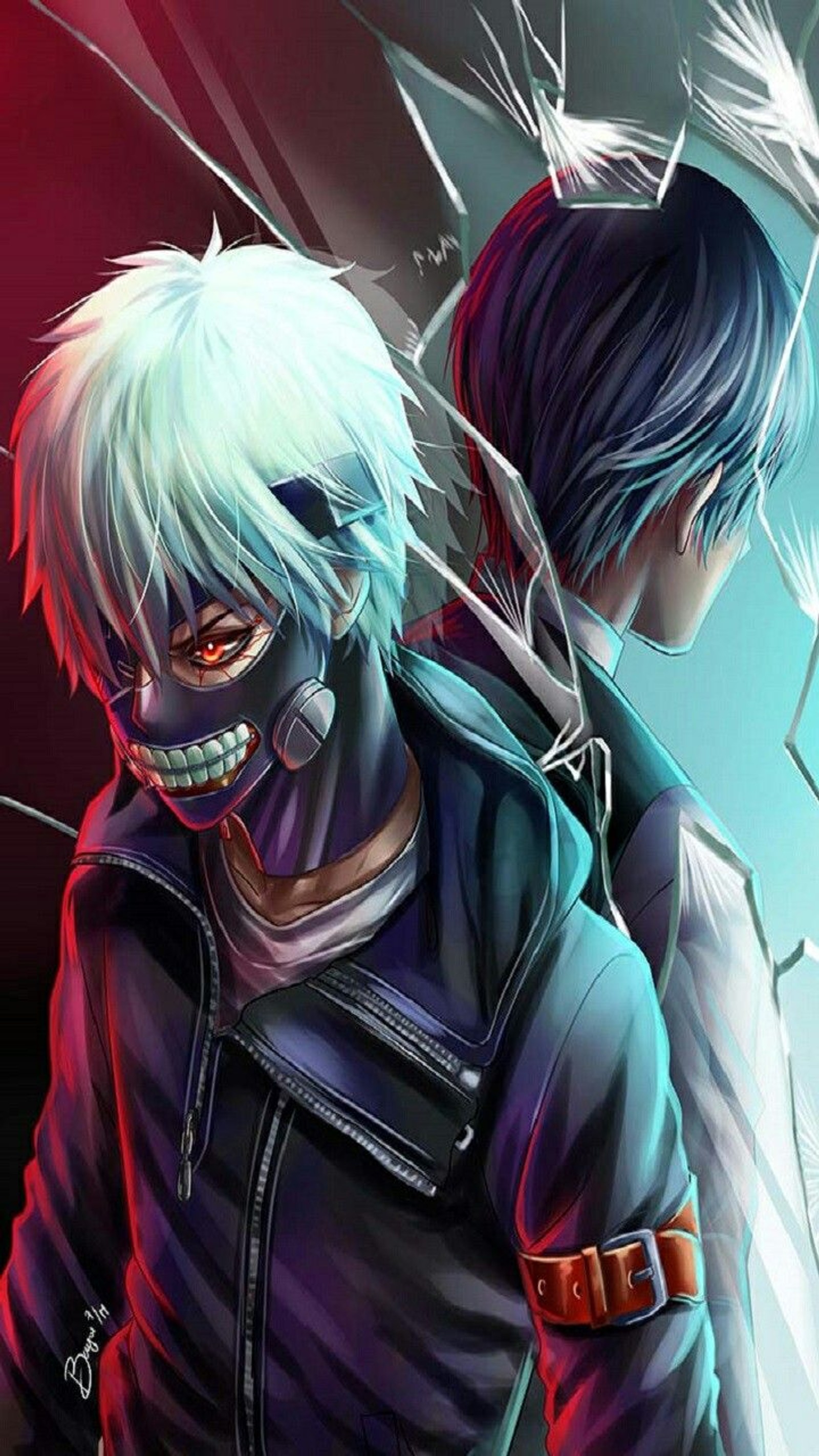 Papéis de parede de anime com dois rapazes de cabelo branco e olhos azuis (anime, escuro, kaneki)