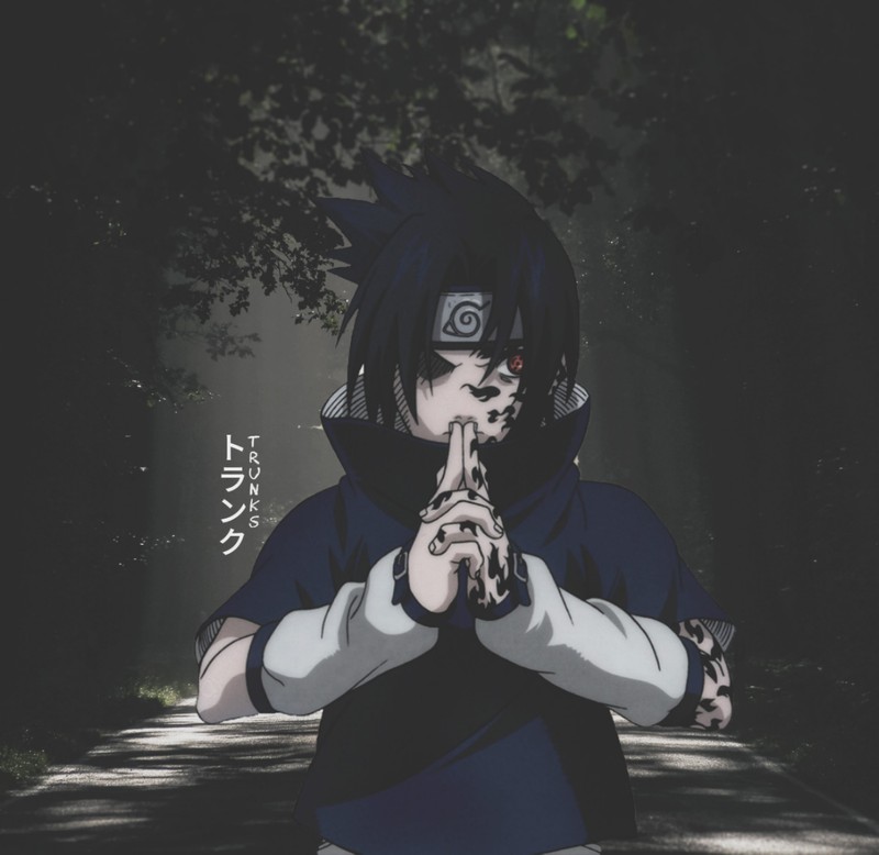 Персонаж аниме с пальцем на губах, стоящий в темноте (naruto, саске, sasuke)