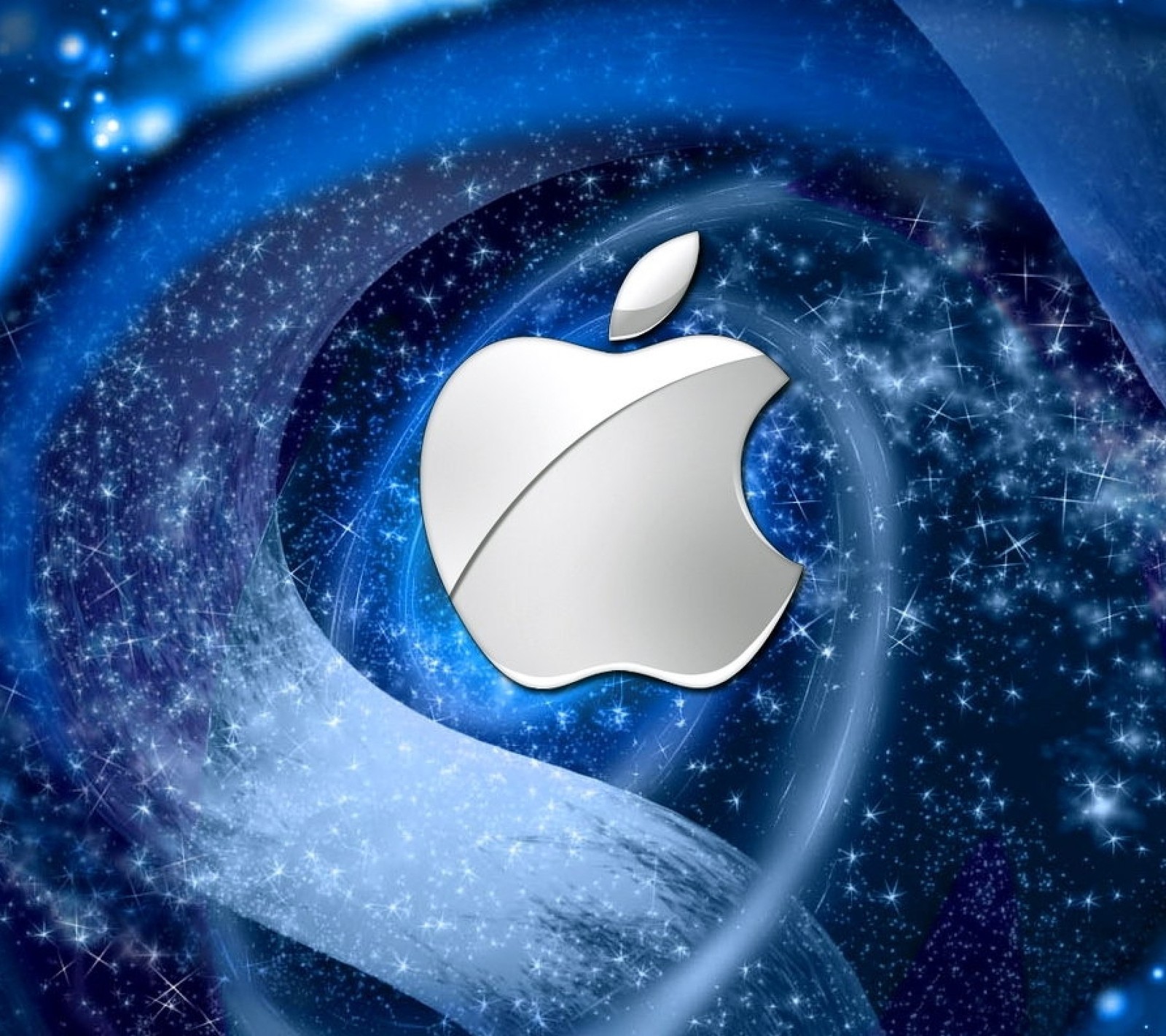 Logo apple sur un fond bleu avec des étoiles (pomme, logos)