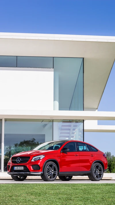 coche, lujo, mercedes, rojo