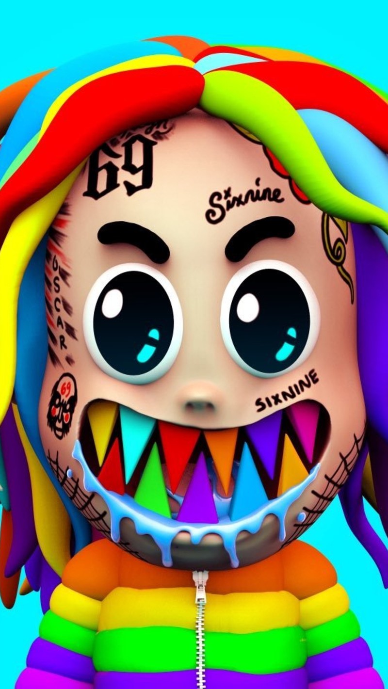 Близкий план мультяшного персонажа с яркими волосами (6ix9ine, хип хоп, музыка, рэп, тэкаши69)