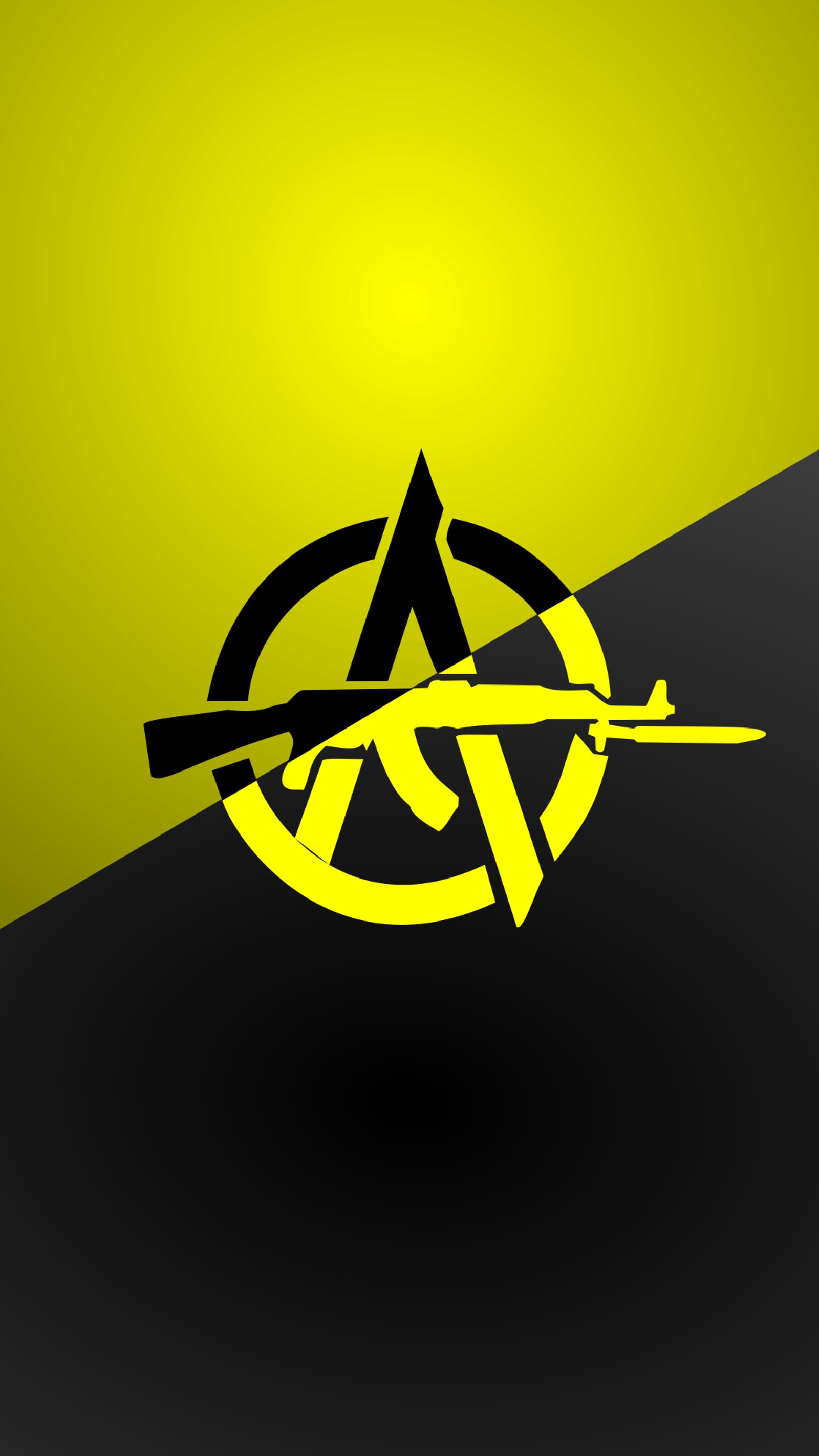 Um close de um fundo amarelo e preto com um logotipo preto e amarelo (anarcocapitalismo, anarquia, ancap, preto, capitalismo)